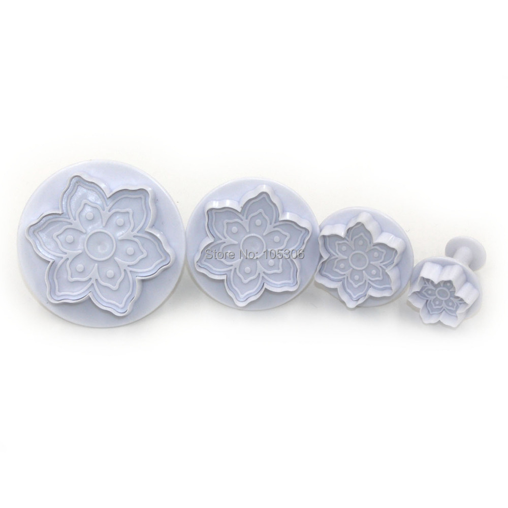 New Stylish 4PCS/SET Plastic Fondant Flower Plunger Cake Decorating Baking Tools Cookie Stamp Mold Cookie Cutter For Cakes