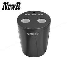 ORICO MP-3U2S-BK Car Charger 3 USB Phone Charger Creative Water Cup Holder with 2 Cigarette Lighter – Black