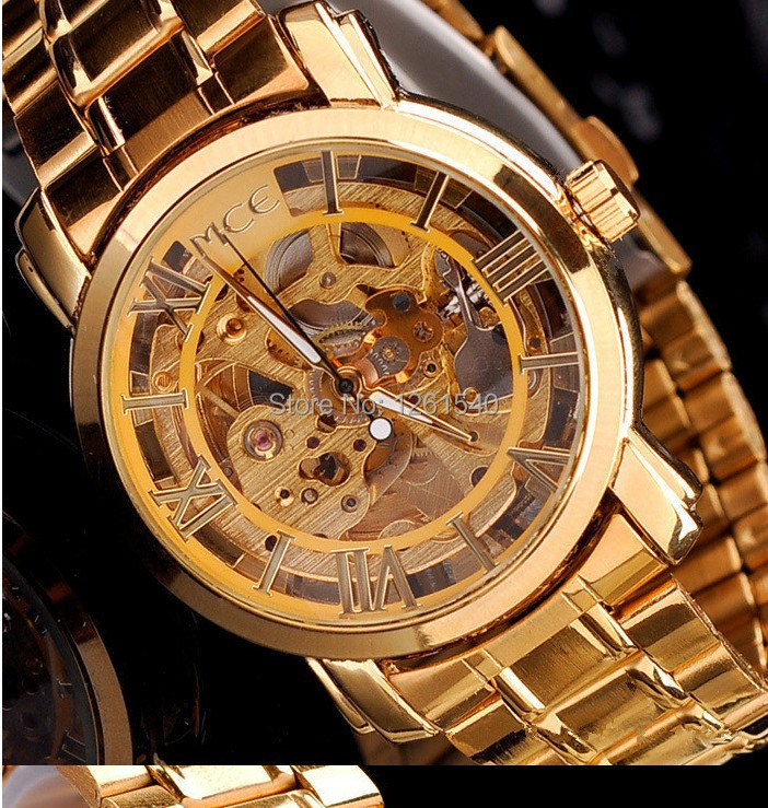 Fashion double sided hollow out watch automatic mechanical watch authentic rose gold men leisure steel strip