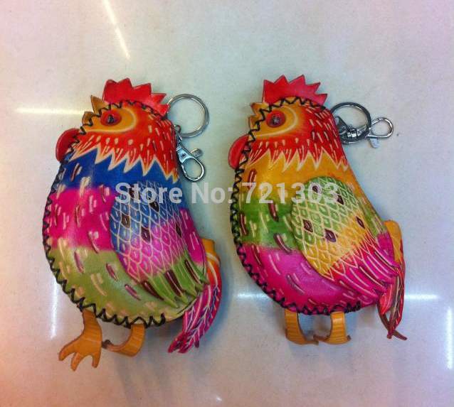 4pcs/lot wholesale genuine leather wallet handmade coin purse cartoon animal Chicken Key Coin ...