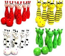 1Set Free Shipping Cute Wooden Animal Style Bowling Toy Bowling Balls Game Baby Intellectual Toys Children 4 Colors Available