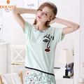 Summer Brand Girls Casual 2PC Cotton Lounge Pajama Set Fashion Women O Neck Printed Homewear Cute