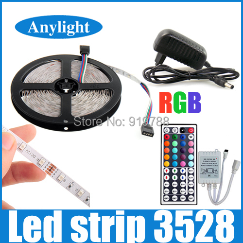 5m 3528 RGB SMD Flexible led Strip light 5M 60led m 300leds strips 44key IR Remote