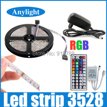 3528 RGB 60led/M SMD NO-Waterproof 5M 300 Led  Flexible Light Strip+44key IR Remote+12V 3A Power Supply Free shipping WLED12