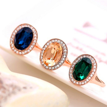 Best Quality Genuine 18K Gold Plated Luxury Exaggerated Wedding Blue Zircon Crystal Rings Female Statement Jewelry