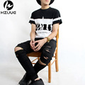 HZIJUE new brand Hi Street For Men Ripped Biker Jeans Motorcycle Skinny Slim Fit Black Denim