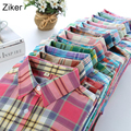 Ziker New Fashion Summer Plaid Women Blouses Shirts Short Sleeve Turn Down Collar Cotton Casual Women