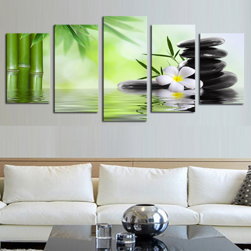 5 Pieces/set Wall Art Bamboo Stone Scenery Modern Home Wall Decor Canvas Picture Art Print On Canvas For Home Decor Frameless