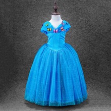 2016 new summer style cinderella child girls dress blue butterfly princesses dresses children’s clothing fancy costumes