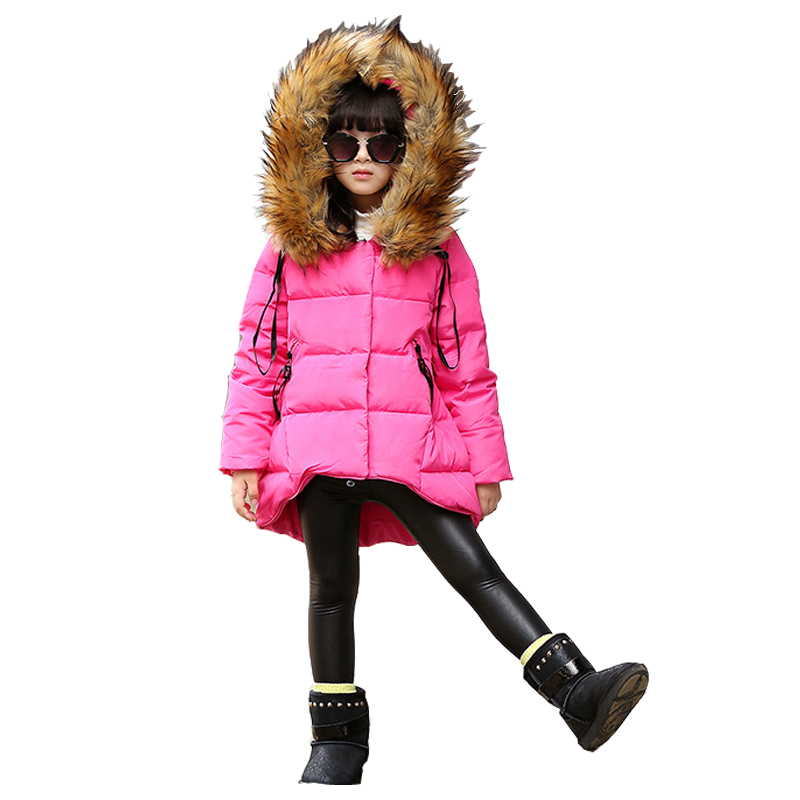 New arrival children's clothes girls winter 2015 children cotton-padded clothes with thick  jacket big girl warm long red coat