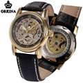 Automatic Watch Men Orkina Skeleton Mechanical Black Leather Mens Fashion Wrist Watches 2017 Montre Automatique Homme