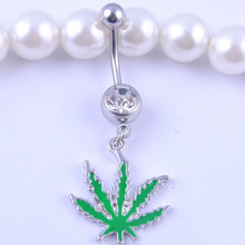 Sexy Rhinestone Ball Green Leaf Medical Stainless Steel Piercing Belly Button Rings Body Piercing Navel Jewelry