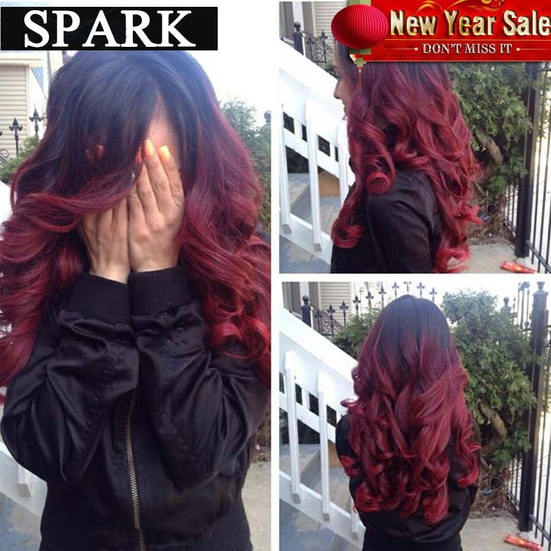 Ombre Hair Extension 3pcs Peruvian Body Wave 1b Red Ombre Human