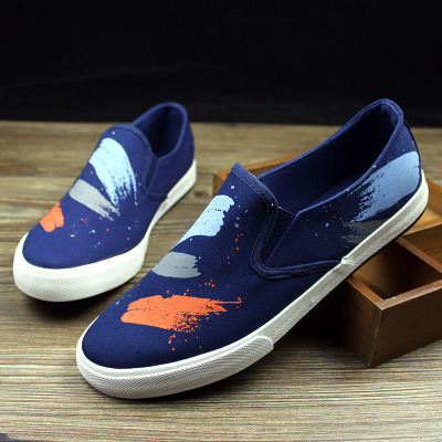 New arrival 2015 men flat sneakers graffiti print slip on canvas shoes driver mocassins breathable casual