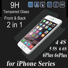 2Pcs Front + Back Tempered Glass For iPhone 4 4s 5 5s 6 6s 6plus 6splus Screen Protector Anti Shatter Film Free Shiping