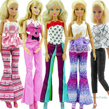 5x Random Hademade Fashion Lady Daily Wear Blouse & Trousers Outfit Casual Clother For Barbie Doll Gifts