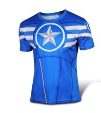 NEW 2015 Marvel Captain America 2 Super Hero lycra compression tights sport T shirt Men fitness