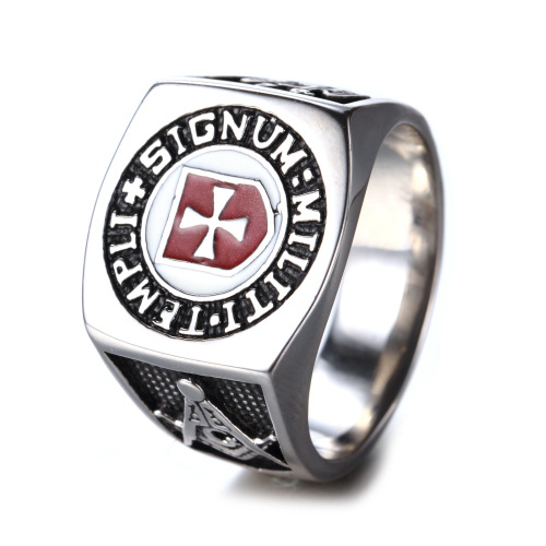 Grosshandel Retro Siegel Rot Emaille Freimaurer Templer Ring
