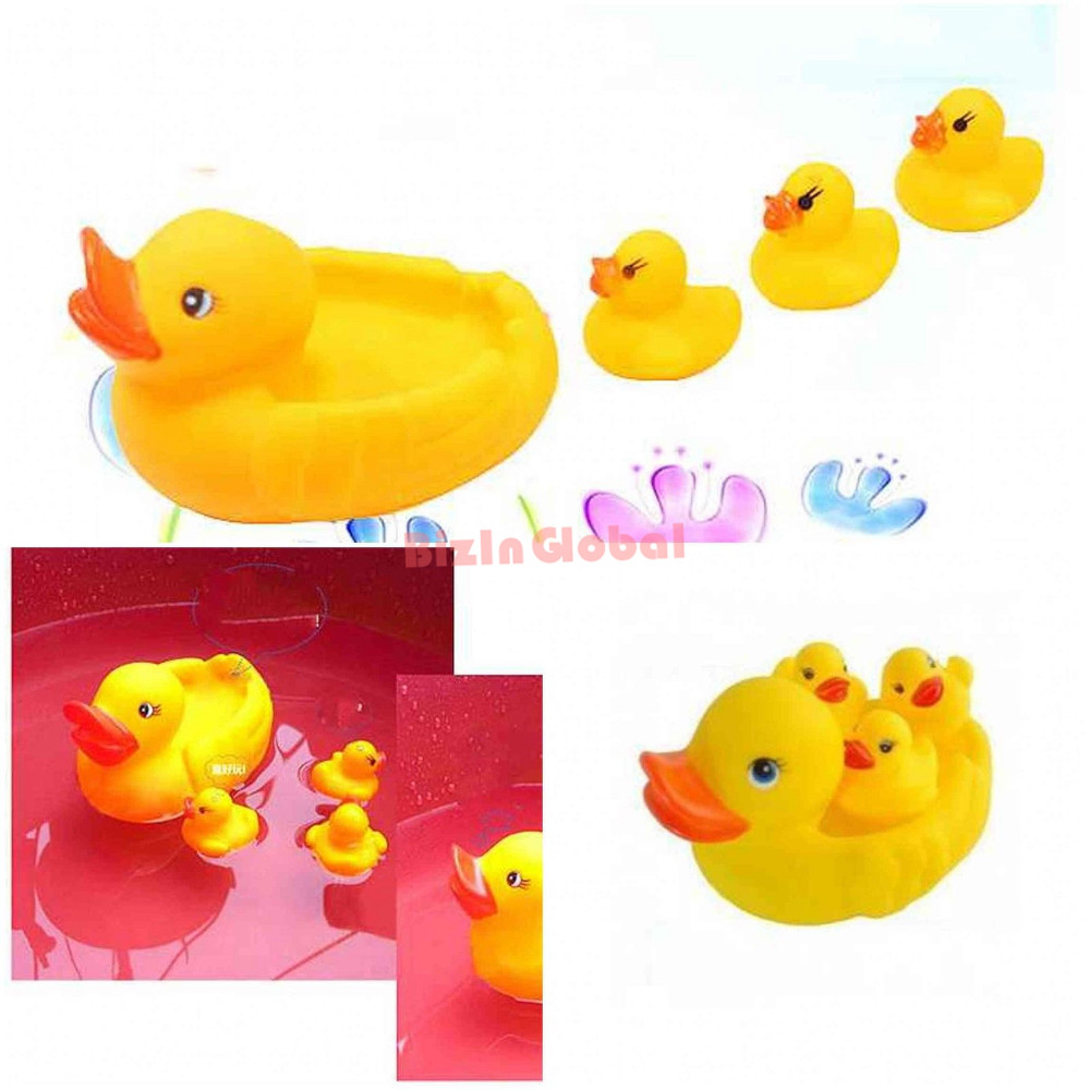 4PCS SET Cute Bath Ducky Baby Small Yellow Ducks Swimming Bath Squeezed Dabbling Toy Gift (1)