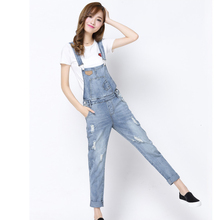 2016 Spring Autumn Casual Ripped Hole Loose Pants Ripped Pockets Jeans Overalls Washed Casual Hole Jumpsuits Romper Jeans Denim