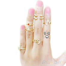 7Pcs/set Fashion Cute Skull Anchor Gold Cut Above Knuckle Ring Band Midi Rings Mix  Hot Selling for Women