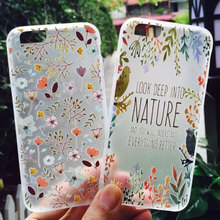 2016 Fashion summer cool flower bird leaf nature scrub case Capa Para Fundas cover For Iphone6 6s/6plus 6splus free shipping