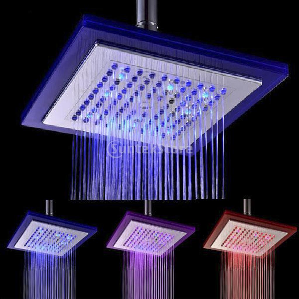 Square Shape Three-Colored Temperature Sensor Spray LED Shower Spray Head