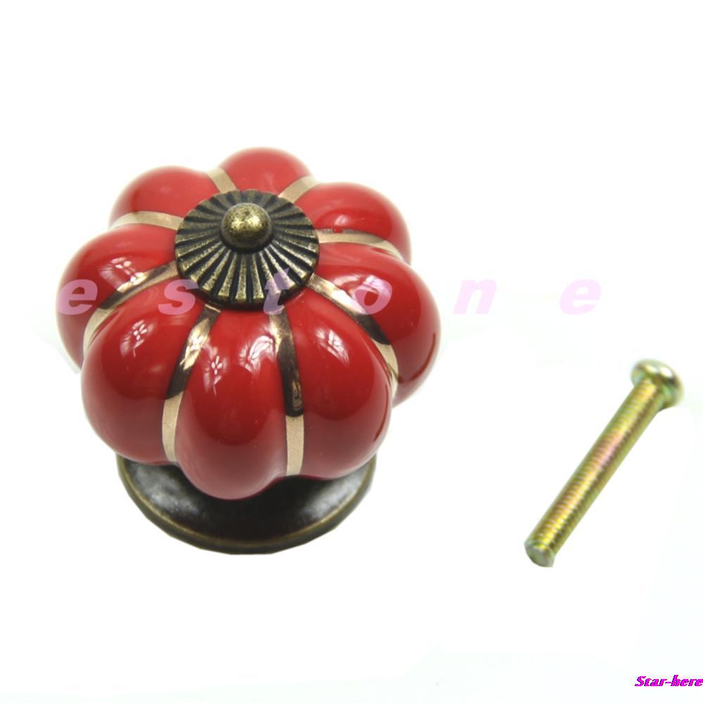 1Set Kitchen Pumpkins Knobs Handles Pull Drawer Ceramic Door Cabinets Cupboard New Free shipping-Y102