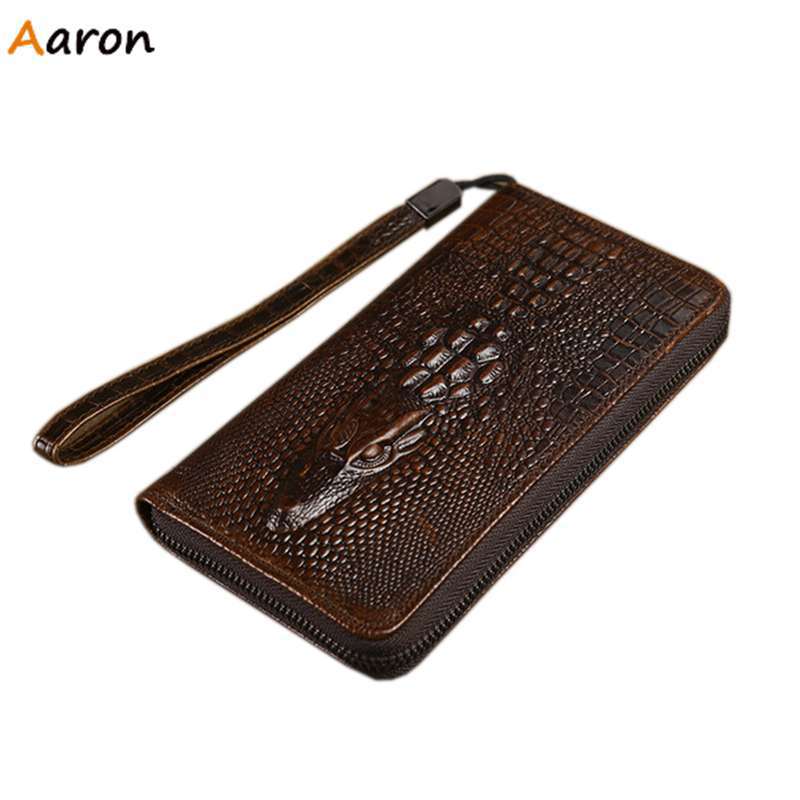 Aaron Brand New Alligator Pattern Men s Genuine Leather Clutches Crazy Horse Leather Casual Men Wallet