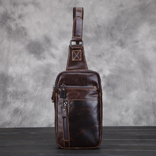 Men bags genuine leather chest pack fashion cowhide wax chest pack large Korean package men messenger