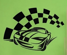 Race Car Vinyl Wall Decal Racing Car Motorsports Chequered Flag Mural Art Wall Sticker Boys Bedroom Decorative decoration