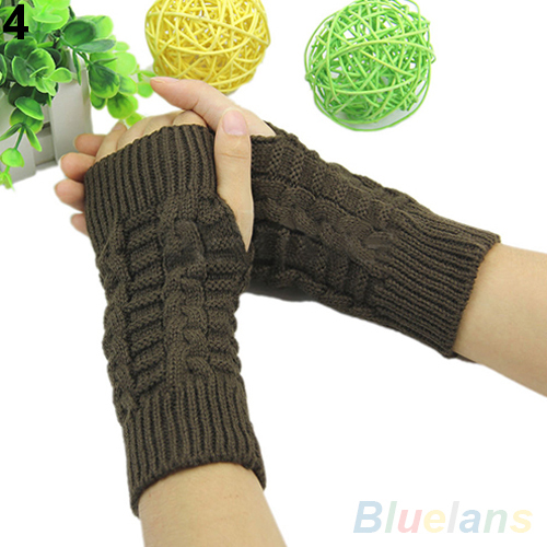 Winter Unisex Arm Warmer Elbow Long Fingerless Mitten Knitted Soft Gloves 1T2L