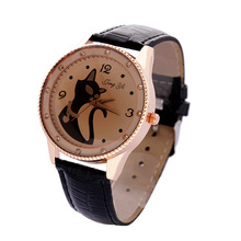 Moda relogio feminino mujeres para mujer pulsera de cuarzo de cuero clásico del sexo gatito del Rhinestone del diamante relojes mujer Hours-w024