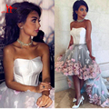 2017 High Low Prom Dresses Fairy 3D Flowers Tulle Corset Bustier Dress Cheap Backless Gray Evening