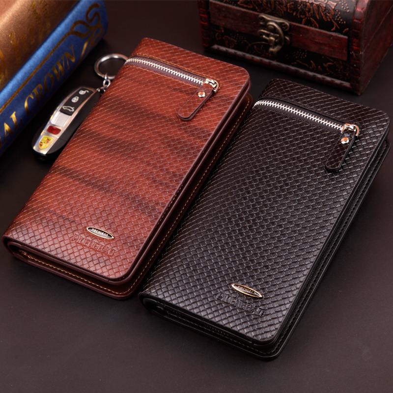 New Arrival Business PU Leather Men Wallets Long Desinger High Quality Zipper Bag Phone Wallets Hand