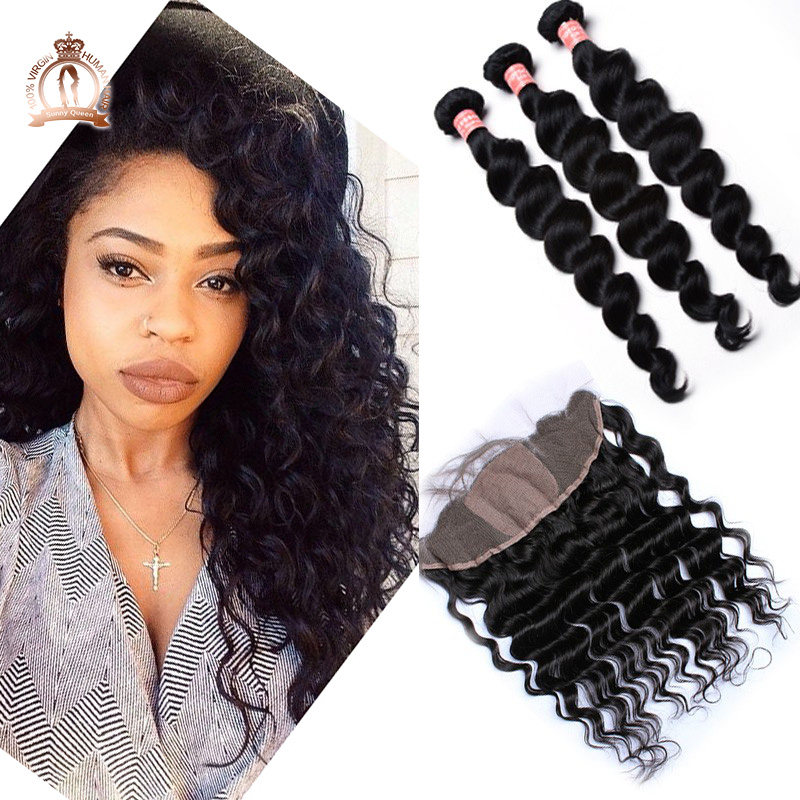 7A Silk Base Frontal Closure With Bundles Peruvian Virgin Hair Loose Wave With Closure Queen Hair Products With Closure Bundle