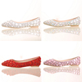 white red pink and coloful crystal flat bridal wedding shoes fashion women s party shoes