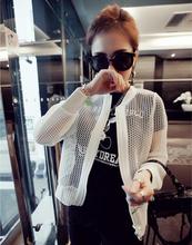 New 2016 Summer Slim Fit Hole Mesh Net Jacket Women Korean Famous Brand Casual Black And White Hollow Out Coats Manteau