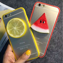 2015 The Newest Summer 3D Cool Fruit Watermelon lemon Orange Lime Soft TPU+Crystal Clear PC Case Cover For iPhone 5 6 6 plus