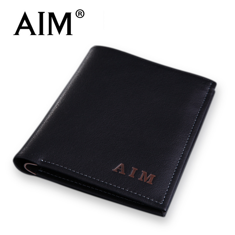 Aim ultra-thin soft leather wallet male short design genuine leather wallet vertical money clip wallet a062