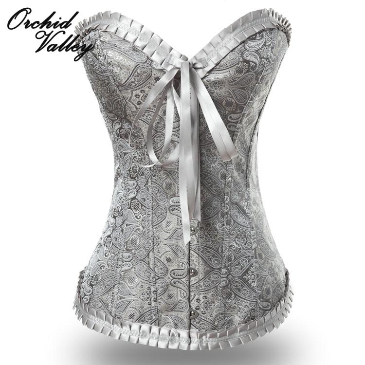 Sexy Grey Embroidered Zipper Vintage Waist Training Corsets And Bustiers Slimming Body font b Shaper b