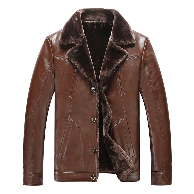 Hot!leather Jacket Men Winter Jackets And Coats Thickening Wool Windbreak Waterproof Warm Skin Lamb Fur Trench Coat Plus Size