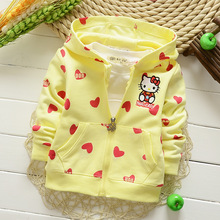 Spring Autumn Long Sleeved Candy Color Cartoon Girls Jackets Sweatshirts Cardigan Baby Infant Hooded Outwear Coats
