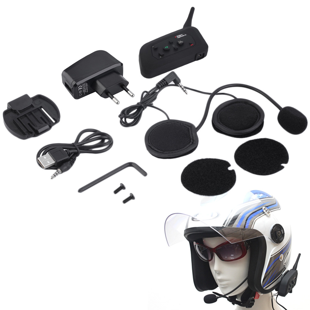 1200M V4 BT Multi Interphone Bluetooth Intercom Waterproof FM Motorcycle Headphone Helmet Headset Communicator 4 Riders EU Plug~