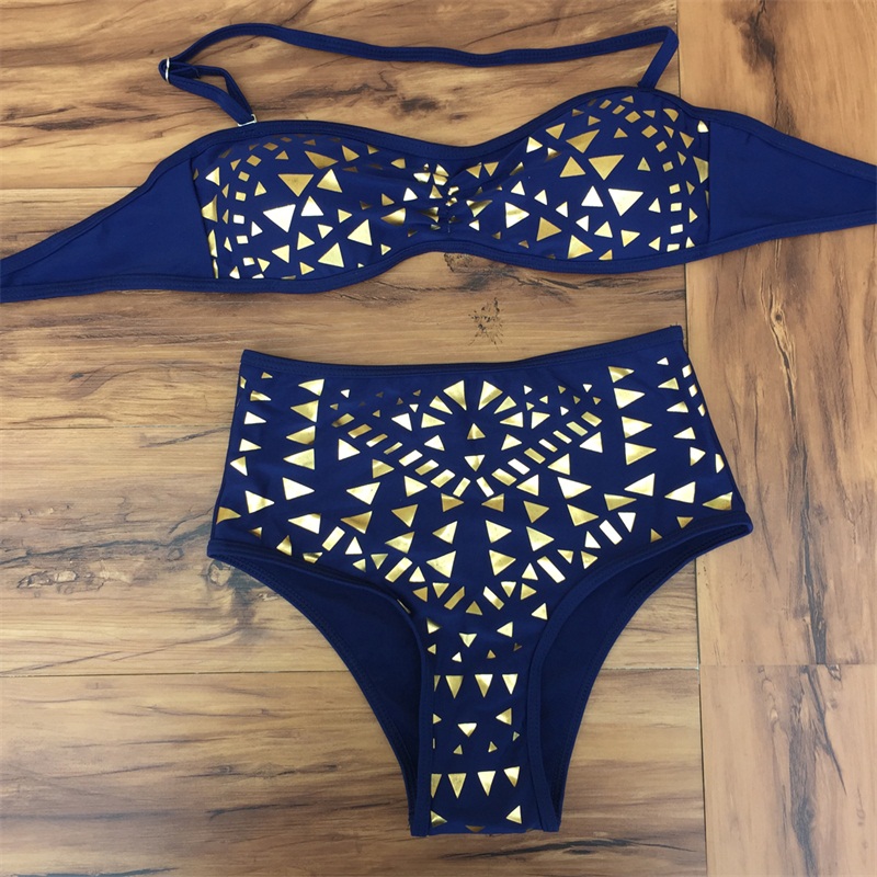 Push Up Bandeau Bikini Sequins Bling Sexy Bikinis Highwaist