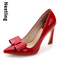 Size 34 42 New 2016 Fashion Red Wedding Shoes Patent Leather Women Pumps Sexy Pointed Toe