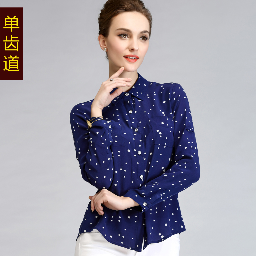 Women's clothing 2015 spring and summer new arrival silk shirts blouses female all-match silk polka dot long-sleeve slim shirts