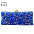 Royal Blue Golden Flower Crystal Women Evening Metal Clutches Purse Ladies Wedding Party Bridal Handbags Mni