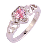 lingmei Wholesale Lady Heart Cut Sweet Cut Pink Topaz & White Sapphire 925 Silver Ring Size 6 7 8 9 10 11 12 Love Style JEWELRY