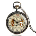 Classic Bronze Open Face Chic Exquisite Tree Pattern Dial Pocket Watch Mechanical Hand Winding Fob Watches
